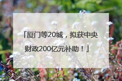 厦门等20城，拟获中央财政200亿元补助！